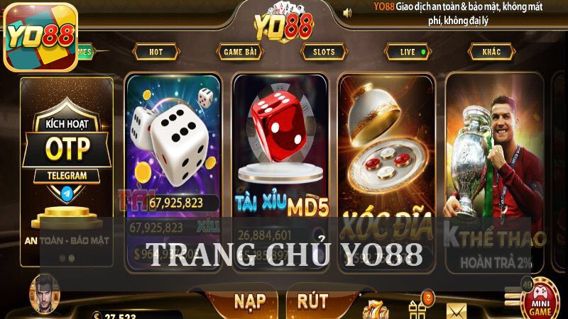 Giao diện trang chủ Yo88